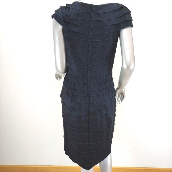 TADASHI SHOJI Size 6 Tiered Rosette Cocktail Formal Sheath Dress Navy Blue $350 - Picture 3 of 11